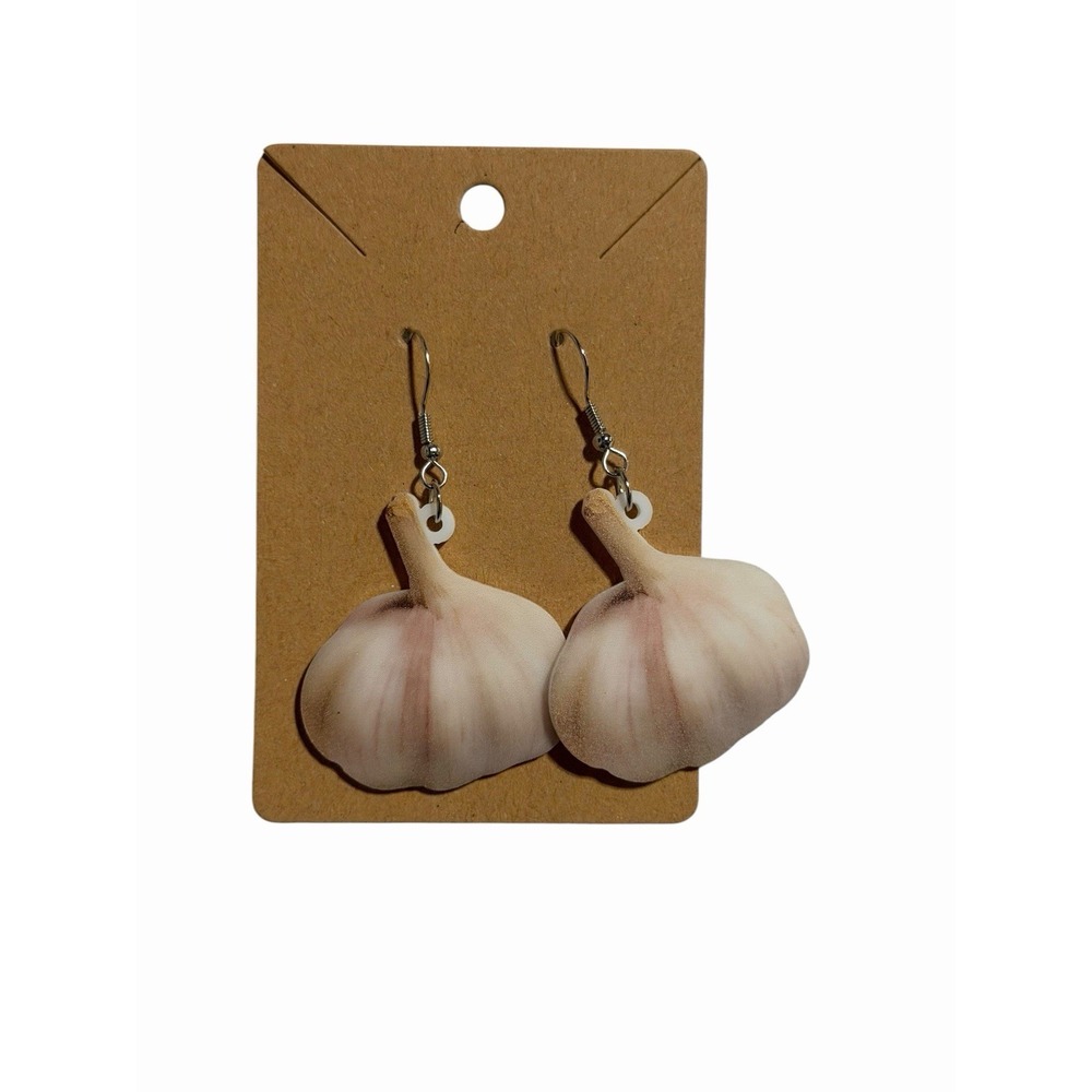 Realistic Garlic Bulb Drop Earrings Novelty Food Jewelry Chef Gift White Purple